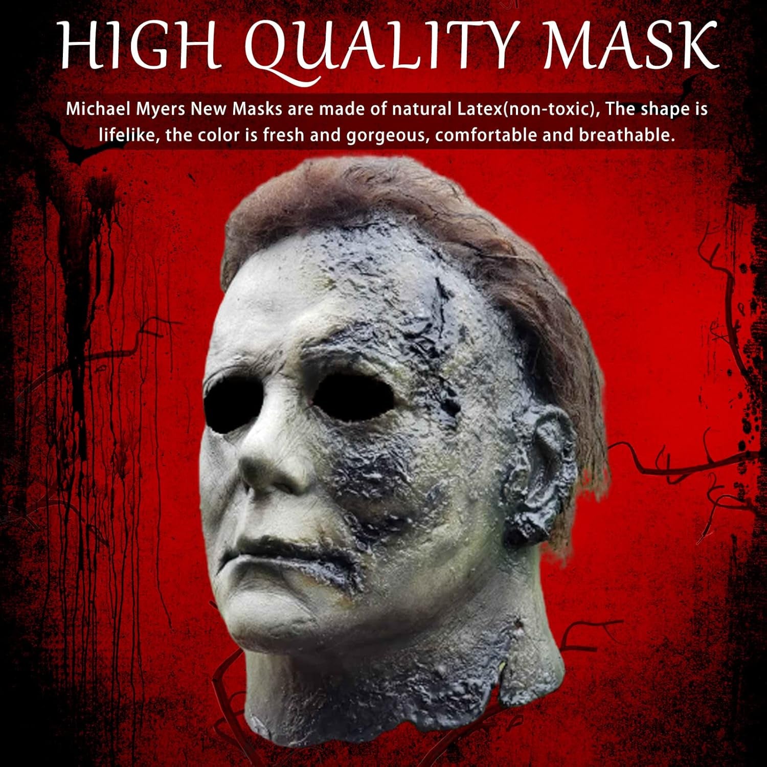  Michael Myers Mask for Adults, Original Micheal Myers Face - Halloween 1978, Full Head Mask Halloween Horror Face Headgear Latex Rubber with Hair, Includes Knife and Keychain