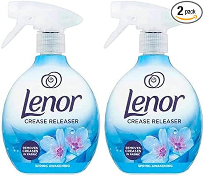 Lenor Crease Releaser Spray Removes Creases in Fabric. Spring Awakening Scent, Twin Pack, 2 x 500ml