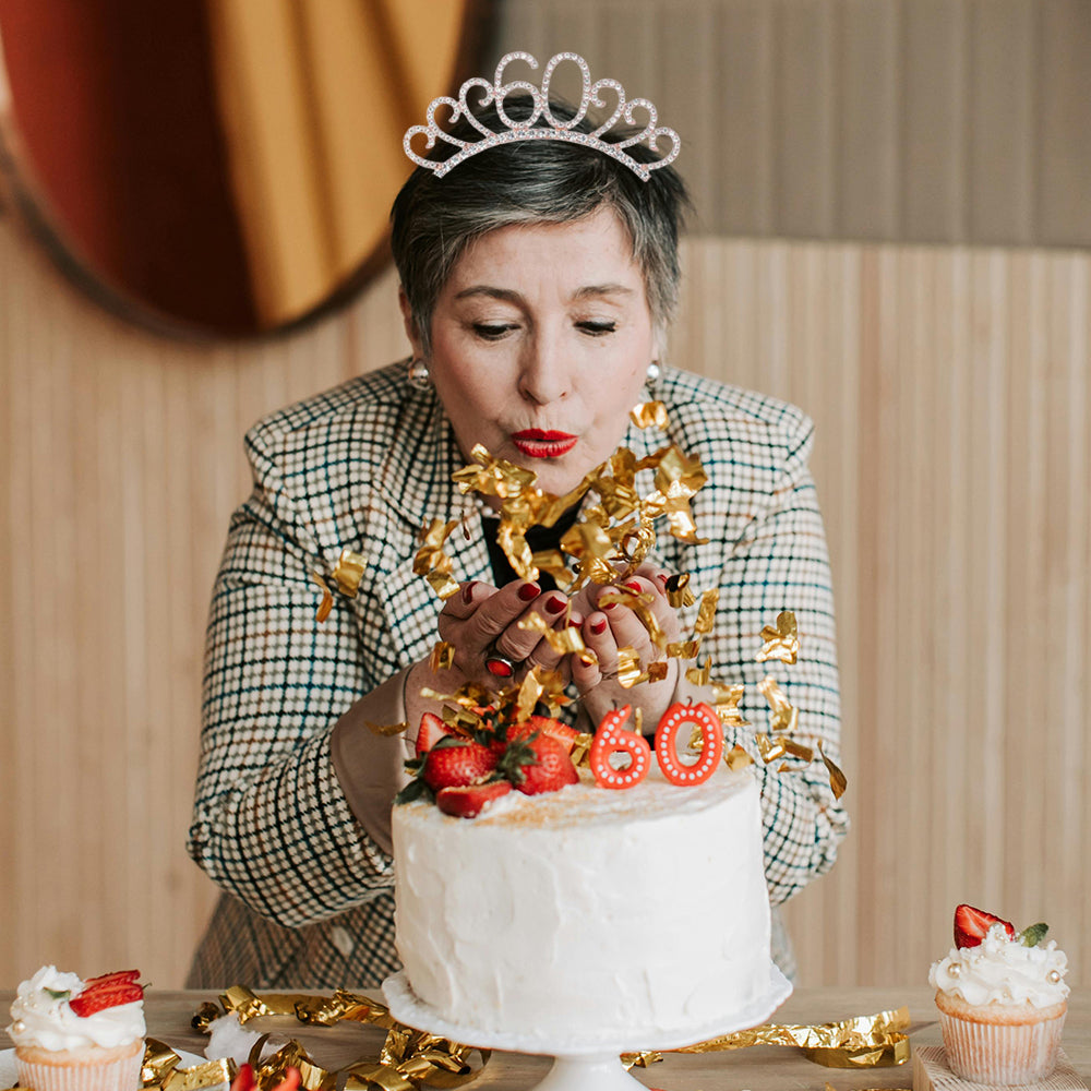 Ecomtwist 60th Celebration Sash & Crown Set - Rose Gold 60 and Fabulous Sash & Sparkling Rhinestone Crown - Ideal for 60th Birthday Gifts for Her, Milestone Party Decorations, and Accessories.