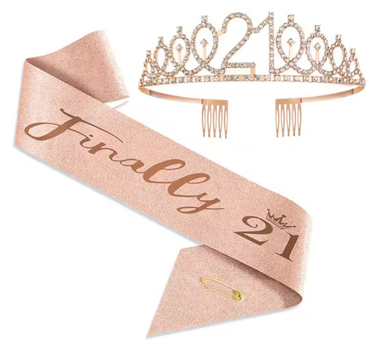 21St Birthday Sash and Crystal Tiara Birthday Crown, 21St Birthday Gifts for Her