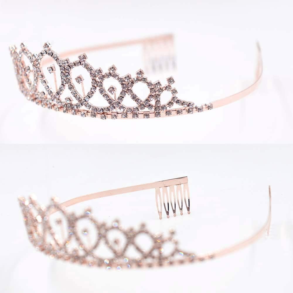 Leixi Birthday Queen Sash & Rhinestone Tiara Kit - 21St 30Th Birthday Gifts Birthday Sash for Women Birthday Party Supplies (Rose Gold)