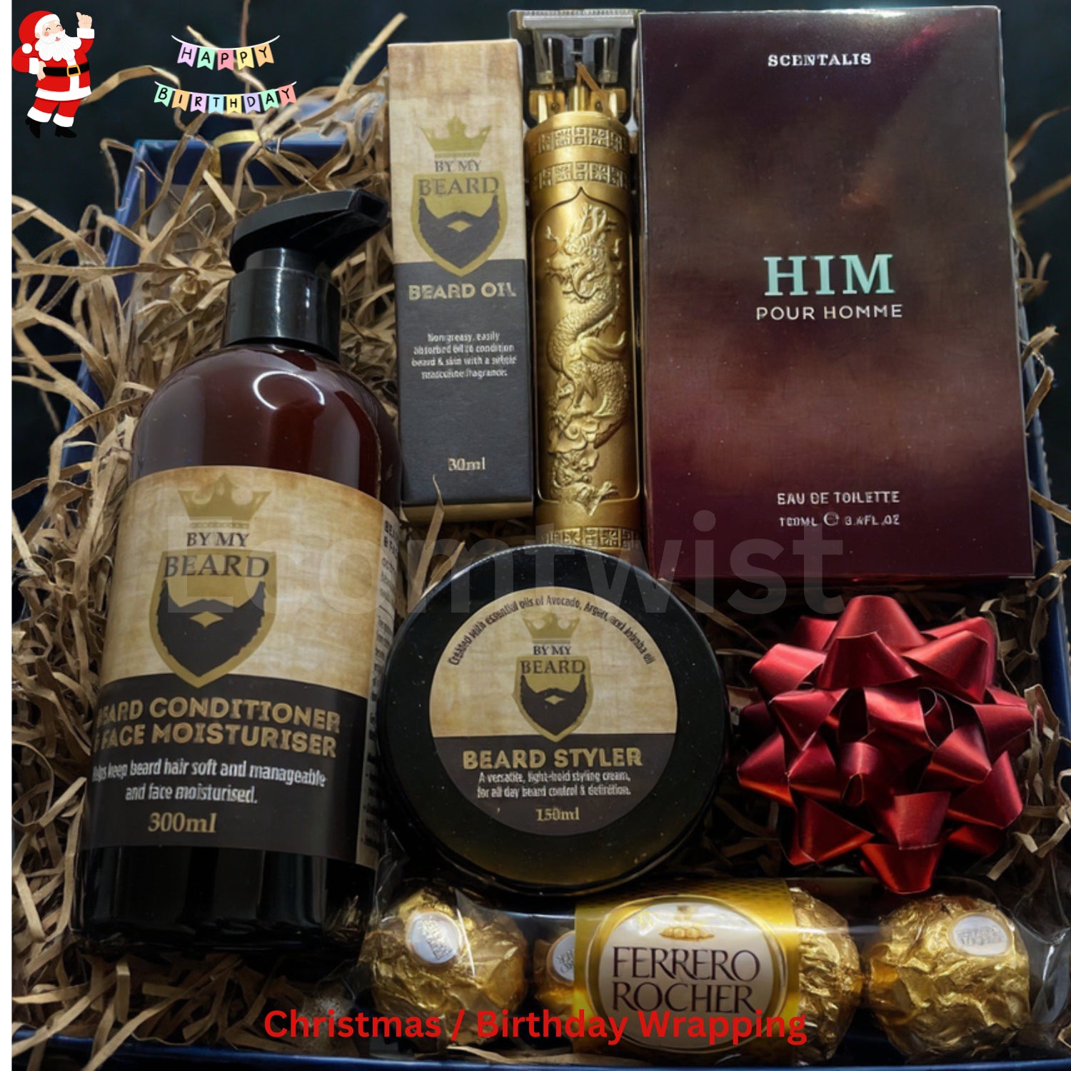 Men’S Christmas Beard Gift Hamper Basket Gift Idea for Him Dad Husband Granddad