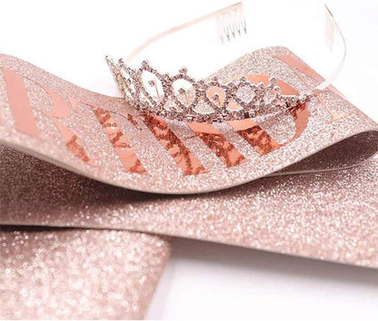 Leixi Birthday Queen Sash & Rhinestone Tiara Kit - 21St 30Th Birthday Gifts Birthday Sash for Women Birthday Party Supplies (Rose Gold)