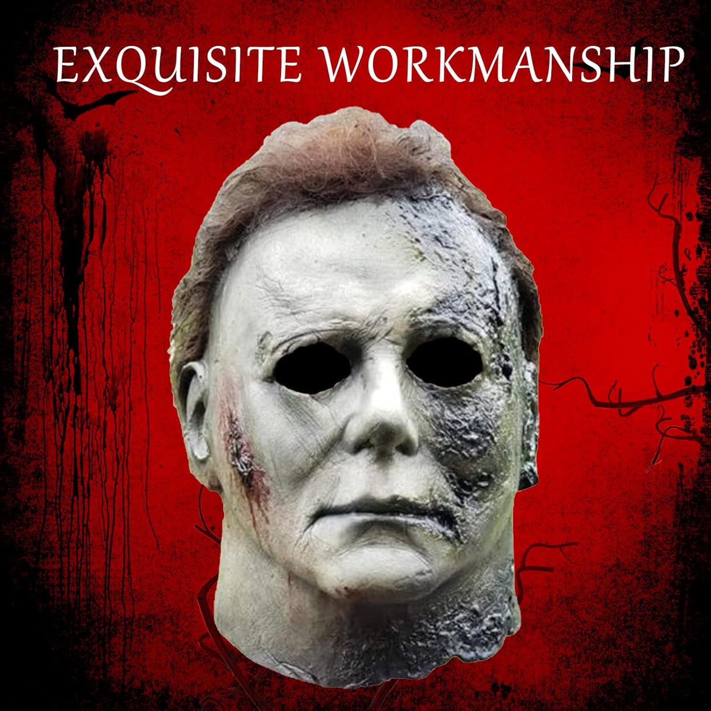  Michael Myers Mask for Adults, Original Micheal Myers Face - Halloween 1978, Full Head Mask Halloween Horror Face Headgear Latex Rubber with Hair, Includes Knife and Keychain