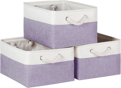 Storage Basket for Shelves [3-Pack], Storage Boxes with Handles, Large Fabric Storage Bins for Organizing Home and Office, White & Grey