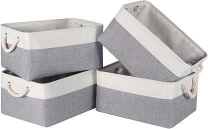 Storage Basket for Shelves [3-Pack], Storage Boxes with Handles, Large Fabric Storage Bins for Organizing Home and Office, White & Grey