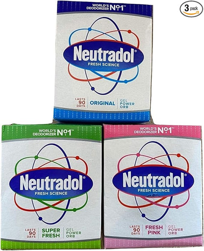 Neutradol Gel Power Orbs - 3 Pack: Super Fresh, Fresh Pink, Original for Clean Air at Home and Work