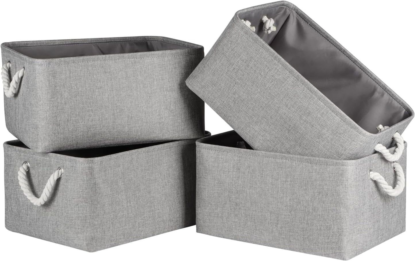 Storage Basket for Shelves [3-Pack], Storage Boxes with Handles, Large Fabric Storage Bins for Organizing Home and Office, White & Grey