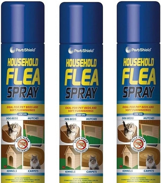 Flea Spray Flea & Larvae killer Cat Dog Pets Bed Carpet Home 200 ml cans (3 X cans)