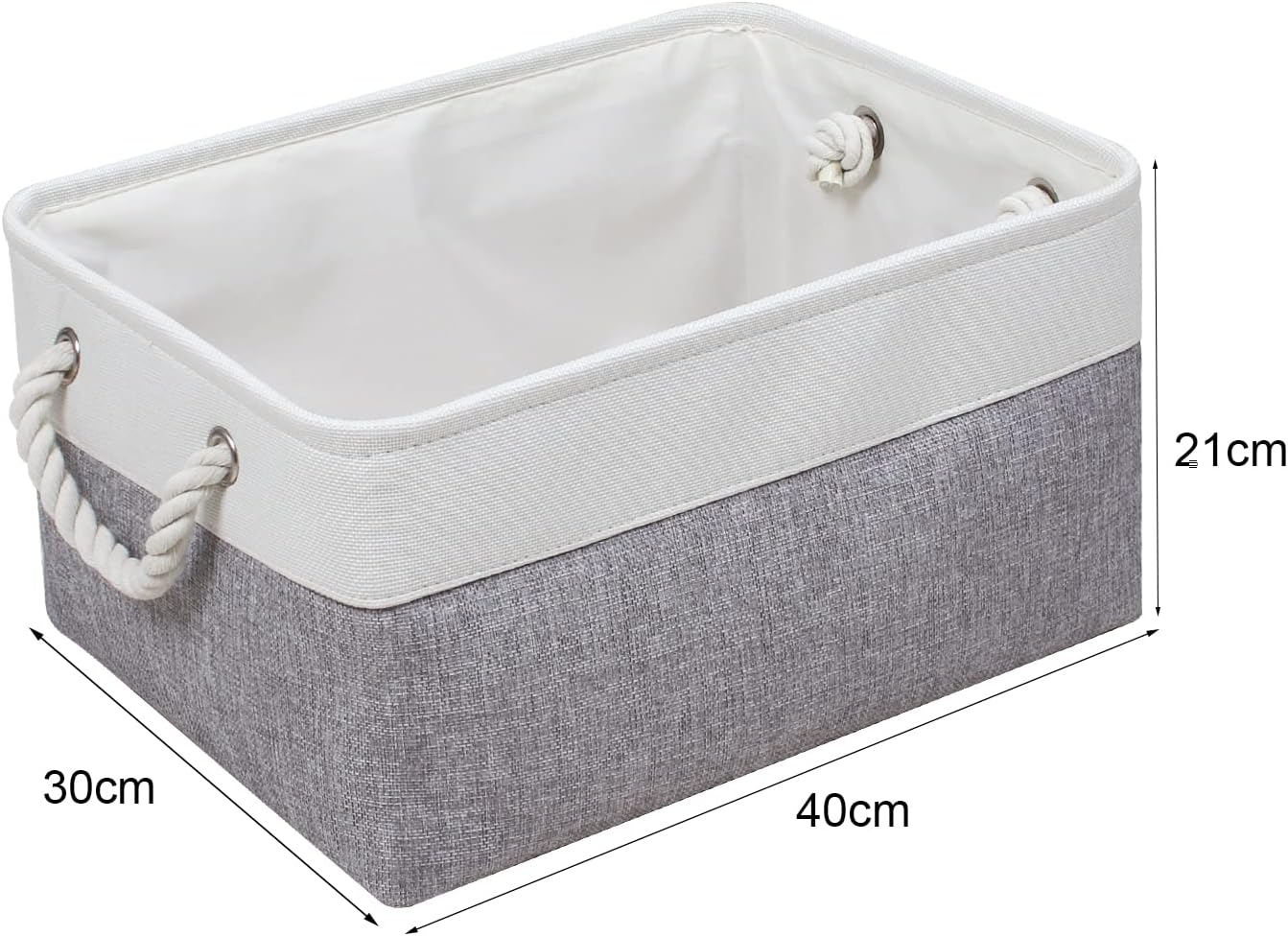 Storage Basket for Shelves [3-Pack], Storage Boxes with Handles, Large Fabric Storage Bins for Organizing Home and Office, White & Grey