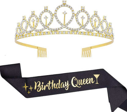 Leixi Birthday Queen Sash & Rhinestone Tiara Kit - 21St 30Th Birthday Gifts Birthday Sash for Women Birthday Party Supplies (Rose Gold)