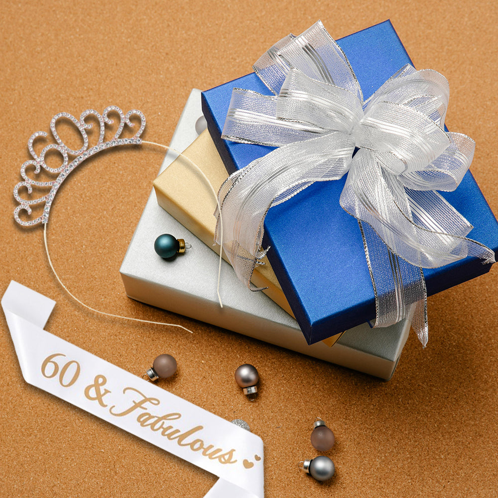 Ecomtwist 60th Celebration Sash & Crown Set - Rose Gold 60 and Fabulous Sash & Sparkling Rhinestone Crown - Ideal for 60th Birthday Gifts for Her, Milestone Party Decorations, and Accessories.