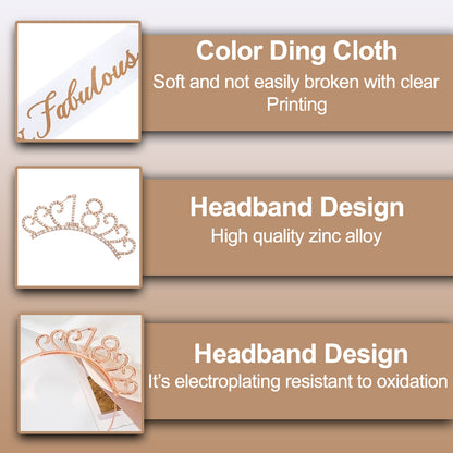 Ecomtwist 18th Birthday Sash & Tiara Set - Elegant Rose Gold Glitter Sash with 18 & Fabulous Text and Sparkling Rhinestone Tiara - Perfect for 18th Birthday Gifts for Girls and Party Celebrations.
