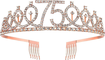 75Th Birthday Sash and Tiara for Women, Rose Gold Birthday Sash Crown &