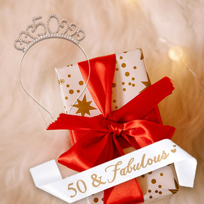 Ecomtwist 50th Birthday Sash & Tiara Set – Rose Gold '50 & Fabulous' Sash with Rhinestone Tiara – Perfect for 50th Birthday Gifts, Decorations, Party Accessories, Crown, and Headband for Women.