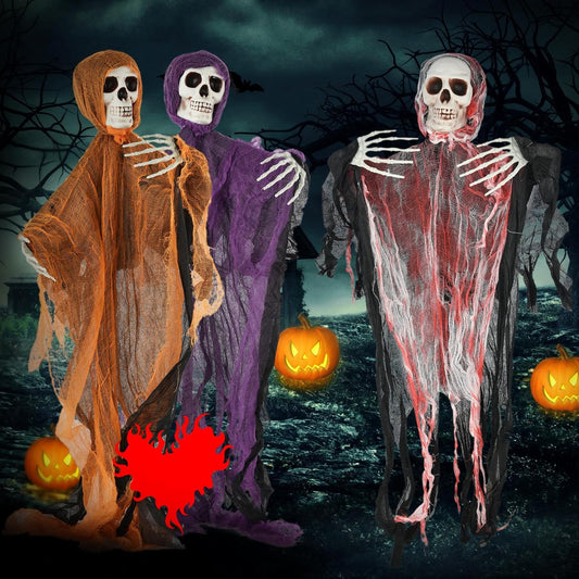 Halloween Decorations 3 Pack Halloween Hanging Grim Reapers Decorations,65 CM Halloween Skeleton Ghost Decorations,For Home Door Porch Tree Wall Office Indoor Halloween Party Decorations