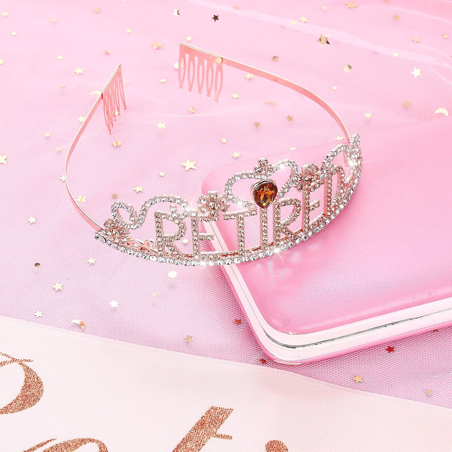 Abeillo Retirement Party Decorations Retirement Gifts for Women, Retired Crown Tiara & Sash, Crystal Crown for Women Happy Retirement Party Supplies, Gifts, Favors (Pink)