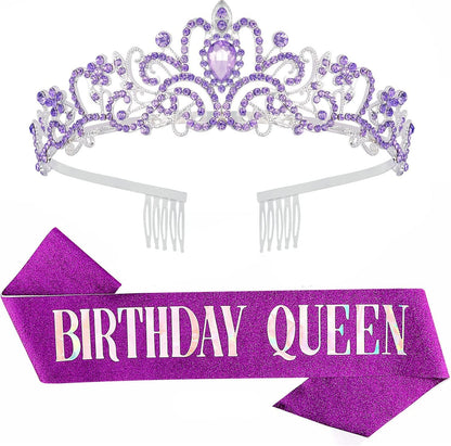 Leixi Birthday Queen Sash & Rhinestone Tiara Kit - 21St 30Th Birthday Gifts Birthday Sash for Women Birthday Party Supplies (Rose Gold)