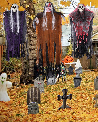 Halloween Hanging Ghost Decorations Outdoor Indoor, Animated Scary Grim Reaper Skeleton Decorations, Creepy Skull Ghost for Party outside Yard Porch Haunted House