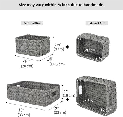 Storage Baskets, Pack of 3 Wicker Baskets for Storage, 1 Large Wicker Storage Box and 2 Small Wicker Baskets Waterproof, Bathroom Counter Storage, Toilet Basket Tank Topper, Grey