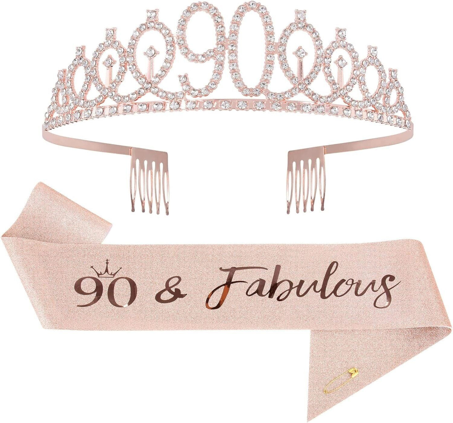 90Th Birthday Sash and Tiara 90Th Birthday Decorationg Gift Birthday Crown