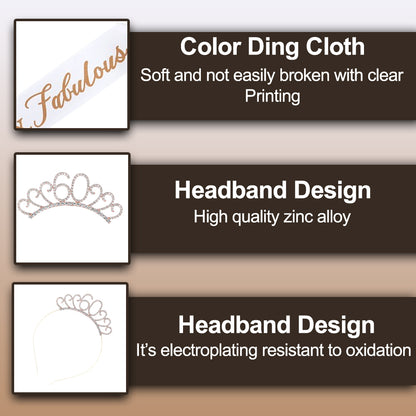 Ecomtwist 60th Celebration Sash & Crown Set - Rose Gold 60 and Fabulous Sash & Sparkling Rhinestone Crown - Ideal for 60th Birthday Gifts for Her, Milestone Party Decorations, and Accessories.