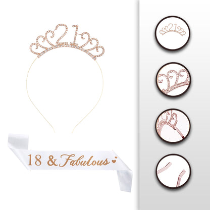 Ecomtwist 21st Birthday Sash & Tiara Set - Rose Gold “21 and Fabulous” Sash & Rhinestone Tiara - Perfect for 21st Birthday Gifts, Decorations, and Party Accessories