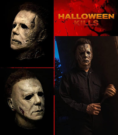  Michael Myers Mask for Adults, Original Micheal Myers Face - Halloween 1978, Full Head Mask Halloween Horror Face Headgear Latex Rubber with Hair, Includes Knife and Keychain