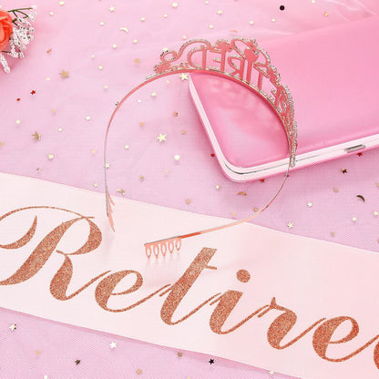 Abeillo Retirement Party Decorations Retirement Gifts for Women, Retired Crown Tiara & Sash, Crystal Crown for Women Happy Retirement Party Supplies, Gifts, Favors (Pink)