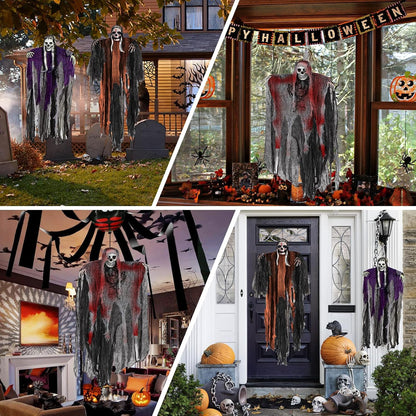 Halloween Hanging Ghost Decorations Outdoor Indoor, Animated Scary Grim Reaper Skeleton Decorations, Creepy Skull Ghost for Party outside Yard Porch Haunted House