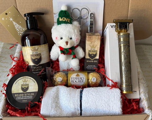 Christmas Gift Hamper for Men, Beard Grooming Set with Trimmer Teddy Dad Husband