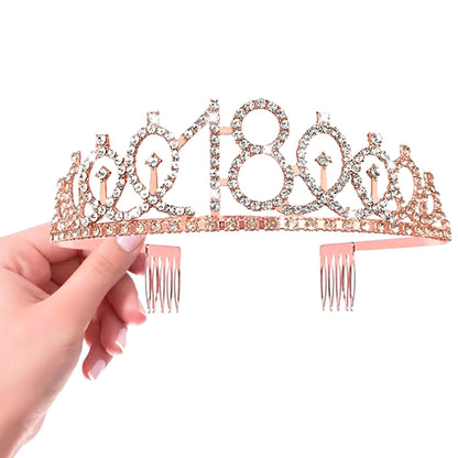Ecomtwist 18th Birthday Sash & Tiara Set - Elegant Rose Gold Glitter Sash with It's my 18th Birthday Text and Sparkling Rhinestone Tiara - Celebrating Her Milestone 18th birthday gifts for girls
