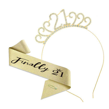 21st Birthday Girl Tiara Crown & Sash Set Finally 21 Glitter Party Gift Prop
