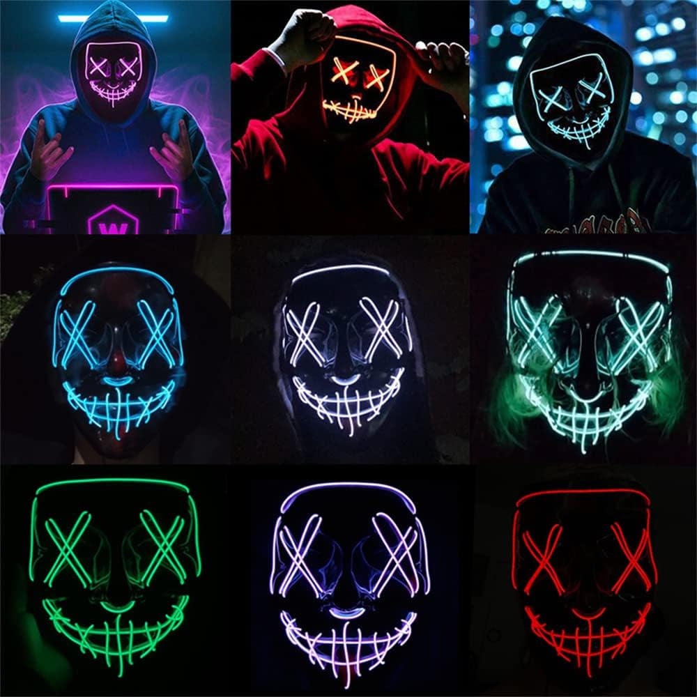 Halloween Mask, LED Light up Mask with 3 Light Modes, Glow LED Face Mask for Halloween Festival Cosplay Halloween Costume Party Decorations