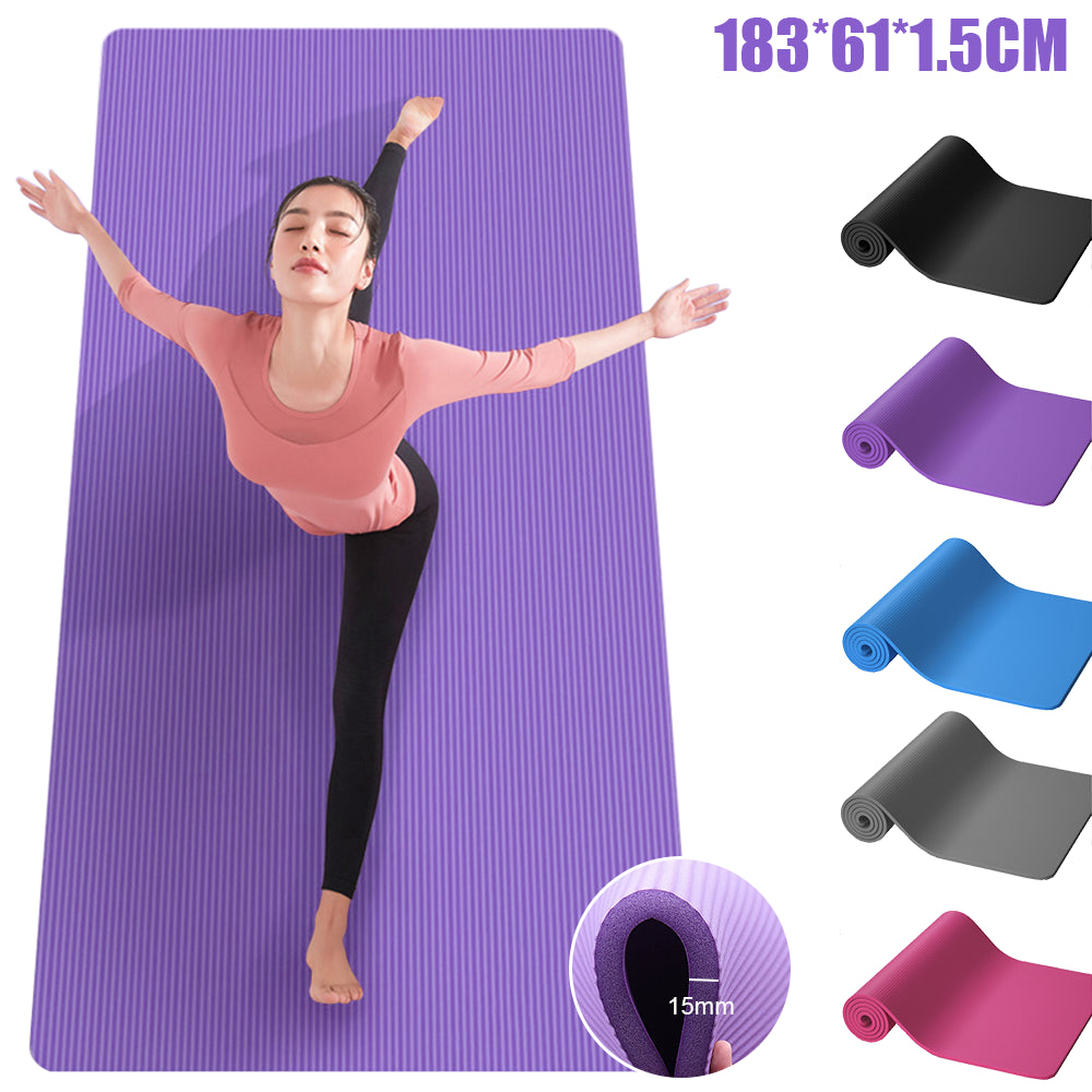 61 X 183CM YOGA MAT 15MM THICK GYM EXERCISE FITNESS PILATES WORKOUT MAT NON SLIP