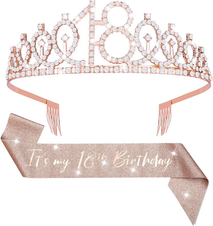 18Th Birthday Sash and Tiara for Girls, 18Th Birthday Gifts Girls Birthday Crown