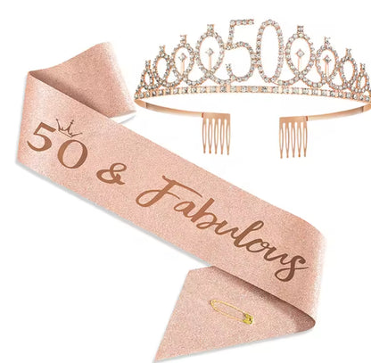 50Th Birthday Sash and Tiara for Girls, 18Th Birthday Gifts Girls Birthday Crown