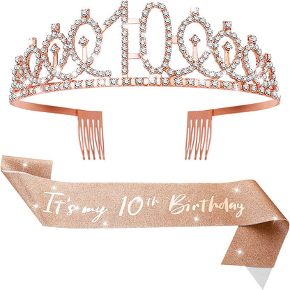 'It'S My 10Th Birthday' Sash and Tiara for Girls, Rose Gold Birthday Crown 10 &