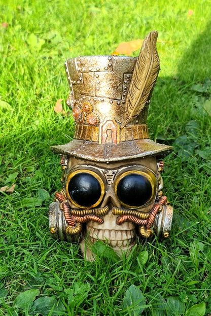 Halloween Skull Garden Ornament Time Traveller Top Hat Skeleton Punk Anatomical