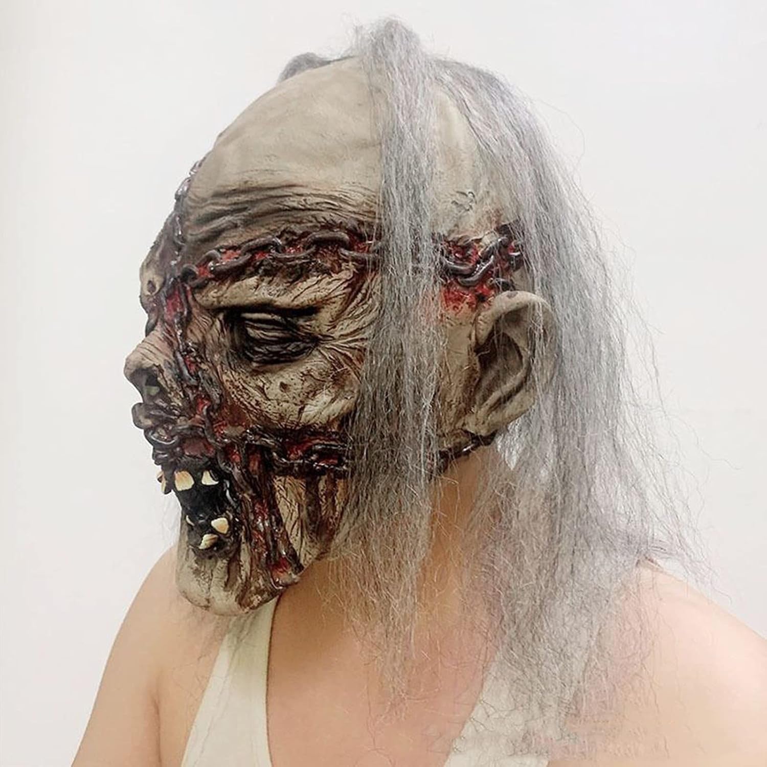 Halloween Horror Mask Creepy Party Mask Scary Cosplay Mask Evil Dead Mask Zombie Mask Halloween Ghost Mask with Hair Halloween Full Head Mask Horrible Mask Realistic for Halloween Cosplay Party