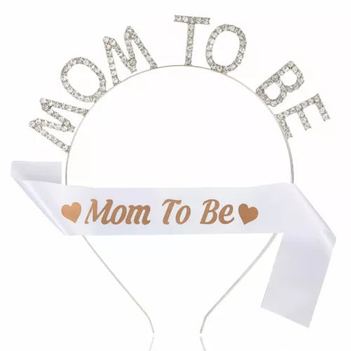 Mummy to Be Sash and Tiara Headband Set, Rhinestone Tiara Crown Headband Mummy S