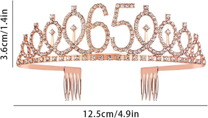 65Th Birthday Sash Tiara and Crowns for Girls, Birthday Queen Rose Gold Tiara, P