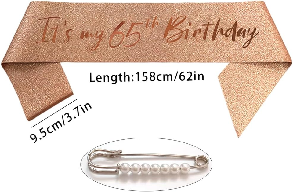 65Th Birthday Sash Tiara and Crowns for Girls, Birthday Queen Rose Gold Tiara, P