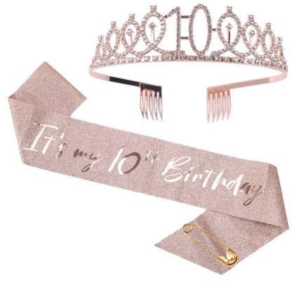 Birthday Crown Sash and Tiara Kit  10/13/15/16/21/30/ 50th birthday decorations