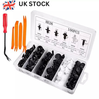 100Pcs Car Trim Clips Pins Retainers Rivet Panel Fasteners Bumper Removal Tools