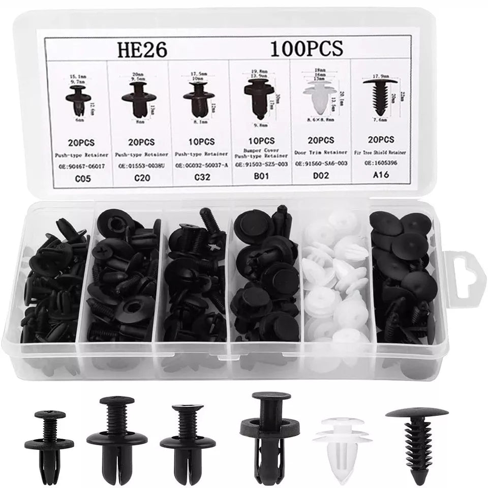 100Pcs Car Trim Clips Pins Retainers Rivet Panel Fasteners Bumper Removal Tools
