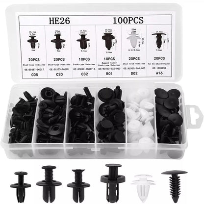 100Pcs Car Trim Clips Pins Retainers Rivet Panel Fasteners Bumper Removal Tools