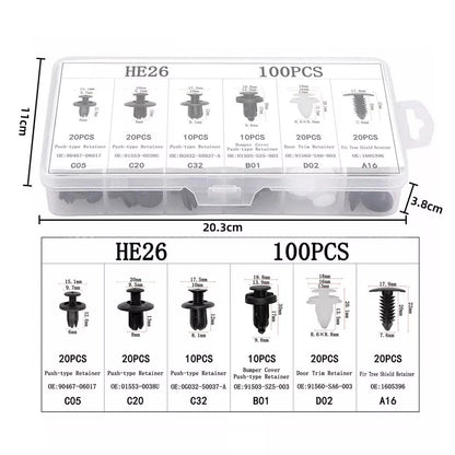 100Pcs Car Trim Clips Pins Retainers Rivet Panel Fasteners Bumper Removal Tools